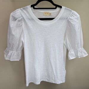 Nation LTD White Textured Top With Puff Sleeve